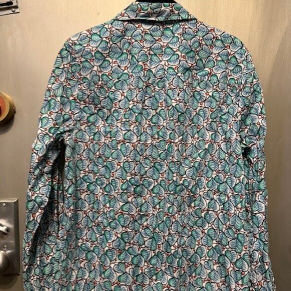 J Crew Leaves & Berries Green Blue Popover Button Front Shirt - Picture 12 of 16